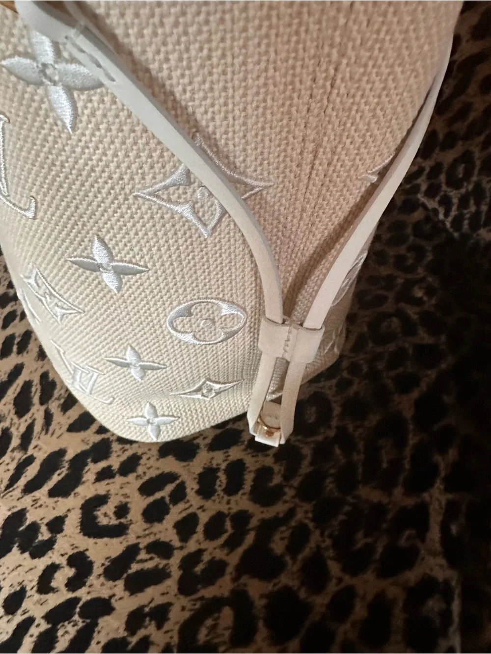 Louis Vuitton Cream-Beige Embroidered Monogram Tote